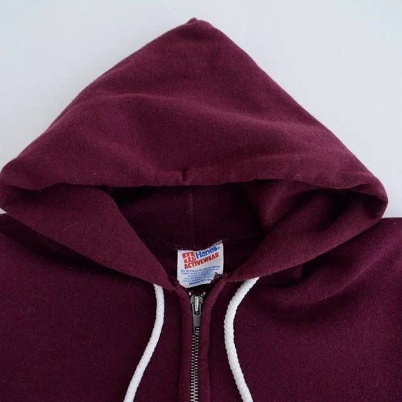 Vintage Hanes Activewear Maroon Zip Up Hoodie w/ Florida Palm Tree Ocean View M - Picture 10 of 11